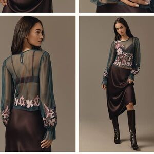 ANTHROPOLOGIE LONG-SLEEVE EMBROIDERED MESH TOP Size XL 1X
BNWT